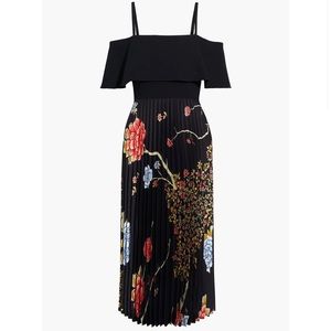 VICTORIA BECKHAM. Shoulder crepe-paneled pleated floral-print satin-twill midi.